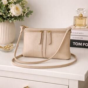 Fossil ZB5430 Erin Beige Small Top Zip Crossbody Purse Gold Hardware